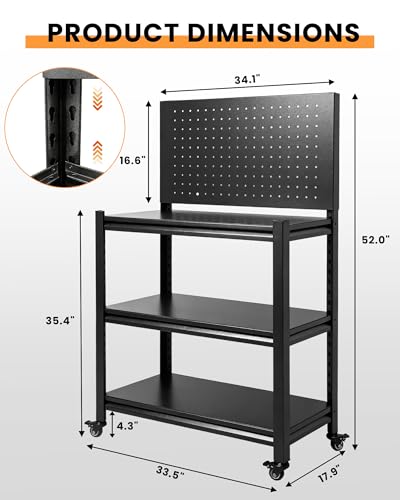 Pterying 52" Mobile Garage Work Bench Table, Lockable Wheels, Pegboard | Heavy Duty Tool Workshop, Ideal for Mechanics and DIYers, Woodworking and Mechanics