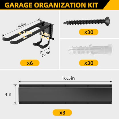 GRENPRO 49.5 Inch Garage Tool Organizer with 6 Double-layer Hooks, Holds 440 LBS - size: 49.5 inch