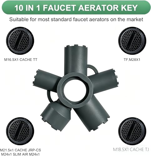 10-in-1 Faucet Aerator Removal Tool, Universal Aerator Wrench Kit, Multi-Function Faucet Key Set Compatible with Moen Delta Kohler, Fits M16.5-M28 Standard & Cache Aerators