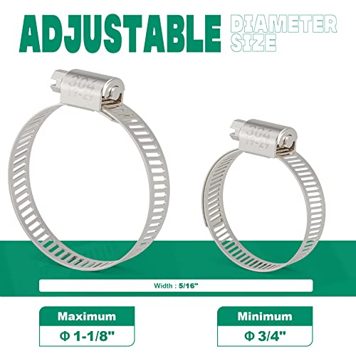 OURU 20PCS Hose Clamps Stainless Steel Adjustable 3/4"–1-1/8"(19-29mm) Worm Gear Hose Clamp, Heavy Duty Metal Small Hose Clamps for Automotive, Pipe, Radiator Plumbing, Fuel Line - size: 3/4"-1-1/8"(19-29mm)