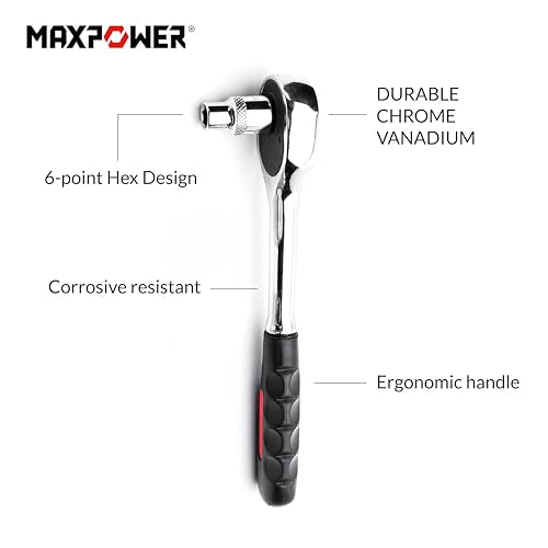 MAXPOWER 11-Piece 3/8" Ratcheting Socket Wrench Set Quick Release Reversible Ratchet Handle and Swappable Spanners Imperial Inch Sockets with Hanging Rack - color: Sae 3/8" Drive