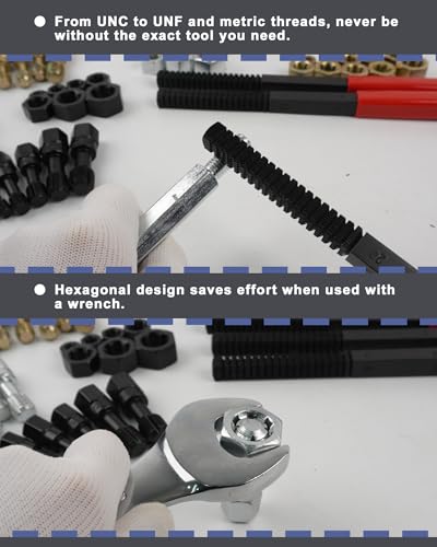 51PCS Thread Restorer Tool, Thread Repair Tool Kit, Thread Files | 22 Taps 24 Dies 3 Thread Files 2 Thread Gauges，Master Thread Rethreading Kit UNC UNF & Metric Thread Chaser Set - size: 51 Thread Repair Set