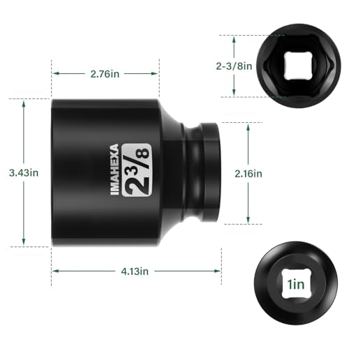 1" Drive Shallow Impact Socket,2-3/8 Inch SAE Jumbo Socket,CR-MO 6 Point for Easy Removal of Large Axle Nut（SAE) - size: 1 Inch Shallow 2-3/8", style: 1"Drive Shallow Impact Socket