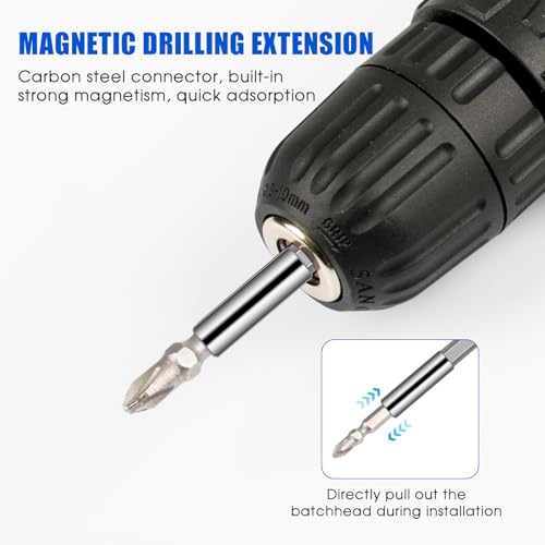 3PCS Magnetic Drill Bit Extension Holder 1/4" Hex Shank Magnetic Screwdriver Bit Holder S2 Steel Impact Driver Bit Set for Automotive Maintenance DIY Repair Work, 2, 4, 6-inch Extensions