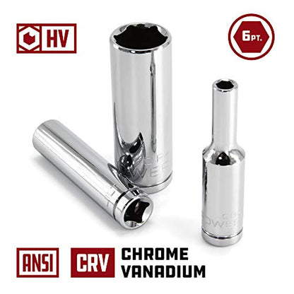 Powerbuilt 10 Piece 1/4 Inch Drive SAE 6 Point Deep Socket Set, Z-Drive Grips, Chrome Vanadium Steel, Meets ANSI Standards - 640499 - size: SAE (Pack of 1), style: 1/4" Drive