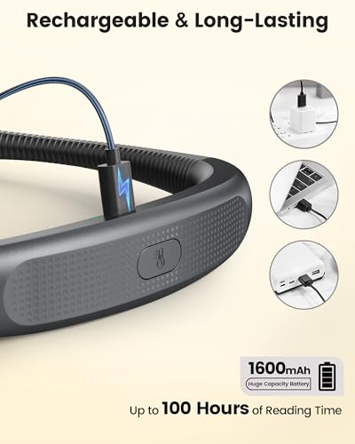Glocusent Bendable Neck Light, 100 Hours Reading Light for Book Lover Gifts | Hands-Free, Knitting, Crafting, Repairing, 5-Color, Stepless Dimming, Ergonomic, Rechargeable, Eye Care, Sleep Aid, Traveling - color: Gray