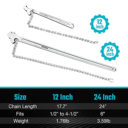 DURATECH 12-Inch Chain Filter Wrench, Oil Filter Tool fits 1/2" to 4-1/2" | Adjustable Removal Tool, Repair Plumbing - size: 12 Inch