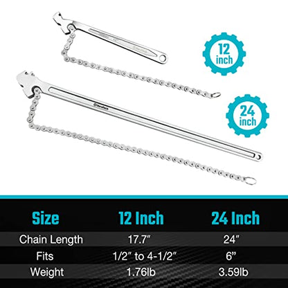 DURATECH 12-Inch Chain Filter Wrench, Oil Filter Tool fits 1/2" to 4-1/2" | Adjustable Removal Tool, Repair Plumbing - size: 12 Inch