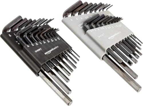 Amazon Basics 36-Piece Allen Wrench/Hex Key Set, SAE & Metric Sizes, Chrome Vanadium Steel with Long Arm, 2 Organized Storage Cases (Pack of 10) - size: 36-Piece (Pack of 10)