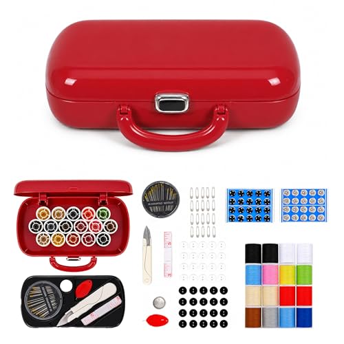 FKOG Sewing Project Kit, 151 Pcs Family Sewing Supplies Repair Kit Traveler Sewing Kit Sewing Thread Accessories DIY Sewing Supplies Organizer (Dark Red) - style: Dark Red