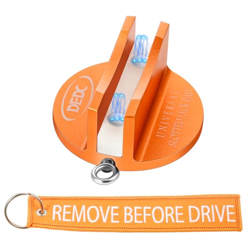 DEDC Pinch Weld Jack Pad Floor Stands, Jack Accessories Supplies Change Tire Repair Tires Oil Must Have Lifting Pucks Pads Adapter with Slotted Side for Car SUV Truck Pickup Sedan MPV Wagon - color: Orange 1 Pc with 1 Reminder Streamer