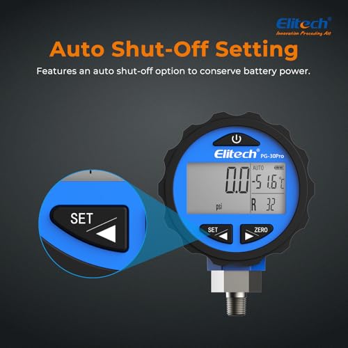 Elitech PG-30Pro Blue Refrigeration HVAC Digital Pressure Gauge -14.5-500 PSI 1/8'' NPT - size: -14.5-500 PSI, style: 1/8'' NPT