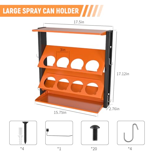 Spray Bottle Holder Wall-Mounted, Aerosol Spray Can Holder, Heavy Duty Paint Bottle Organizer with 8 Can Holes 80 LBS, Utility Storage Rack With Paper Towel Holder for Garage, Shop or Tool Trailer - style: B-Spray Can Rack