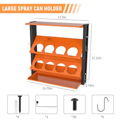 Spray Bottle Holder Wall-Mounted, Aerosol Spray Can Holder, Heavy Duty Paint Bottle Organizer with 8 Can Holes 80 LBS, Utility Storage Rack With Paper Towel Holder for Garage, Shop or Tool Trailer - style: B-Spray Can Rack