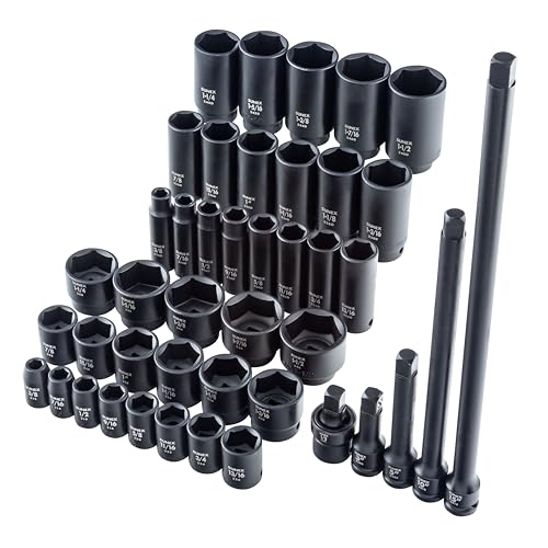 43PC 1/2" DR AE IMP SOCKET SET, Black - size: 43-piece SAE