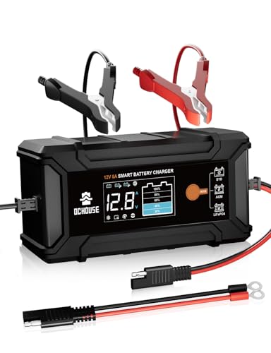 DC HOUSE 12V 5A Battery Charger, Smart LiFePO4 & Lead Acid Battery Maintainer, Trickle Charger & Desulfator for Car, Motorcycle, Automotive Batteries