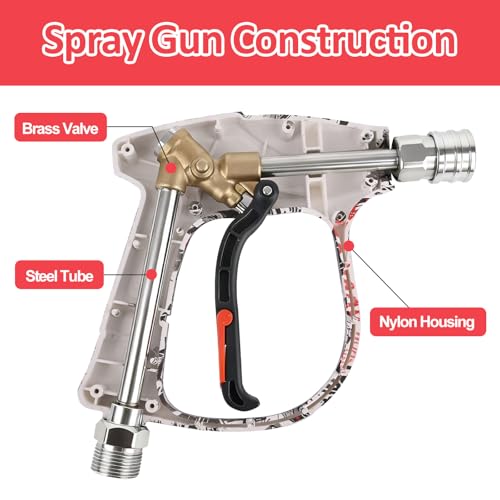 BEAR FORCE Pressure Washer Gun Up to 3000 PSI with Undiluted Mini Foam Cannon Set, 5 Spray Nozzles, Power Washer Spray Gun with 3/8'' Swivel Quick Connect, M22-15mm Connector, Car Wash, Car Detailing - color: Spray Gun & Mini Foam Cannon Set
