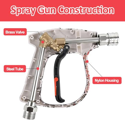 BEAR FORCE Pressure Washer Gun Up to 3000 PSI with Undiluted Mini Foam Cannon Set, 5 Spray Nozzles, Power Washer Spray Gun with 3/8'' Swivel Quick Connect, M22-15mm Connector, Car Wash, Car Detailing - color: Spray Gun & Mini Foam Cannon Set