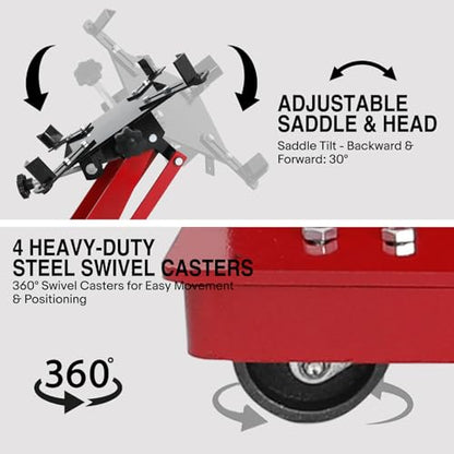 Transmission Jack 1/2Ton(1100LBS) Capacity Hydraulic Low Profile Floor Jack | with Safety Chain & Roll-Under 360° Swivel Casters, 7.68"-24.8" Lift Range for Car / Truck Repair