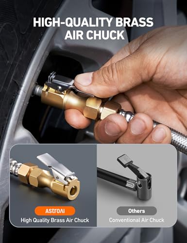 AstroAI Digital Tire Pressure Gauge, Heavy Duty Tire Inflator Gauge 250PSI Air Chuck Compressor Accessories with Stainless Braided Hose, Rotatable Dial&Quick Connect Coupler for Truck/RV/SUV - style: Standard