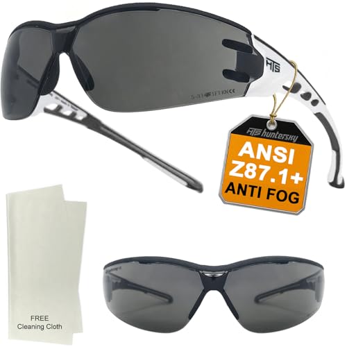HTS HUNTERSKY Super Flexible Lightweight Anti Fog Wrap-Around U6 Clear Shooting Safety Glasses with ANSI Z87.1 Scratch Resist - color: Black / Smoke (1 Pack)