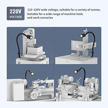 Led Machine Light,Lathe Light Flexible IP66 Waterproof 800 Lumens 110V-220V with Horse Mouth Clamp Base for Lathe Machine,Workbench, Industrial Lighting - size: 8W Work Light + Clamp