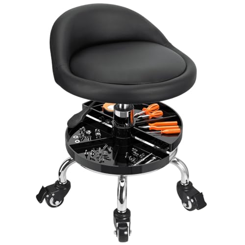 JOSTZHXIN Garage Mechanic Stool Chair Rolling Shop Chair, Height Adjustable Garage Shop Seat, Low Stools with Storage Tray, Rolling Stool for Salon SPA Tattoo (Style 2) - style: Style 2