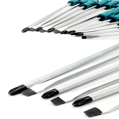 Extra Long Total 14 Inches/360mm Length Slotted Flat Screwdriver Magnetic Demolition Screwdriver Shank S2 Steel With Ergonomic Handle (10 Inches, Flat)