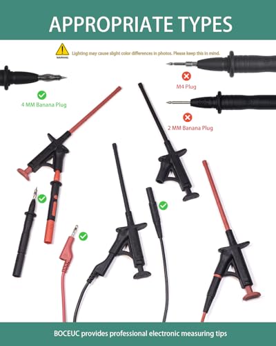 Flexible Test Hook Clamp, Heavy Duty Test Hook Clips with 4mm Banana Socket for Automotive Power Electrical Test