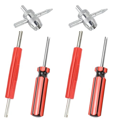 Hovom 6PCS Tire Valve Stem Tool Kit, Car A/C Tire Valve Core Removal Installation Tools, 4-Way Valves Tool, Single and Dual Head Valves Core Remover, Universal Tires Stem Repair Kit (6PCS)