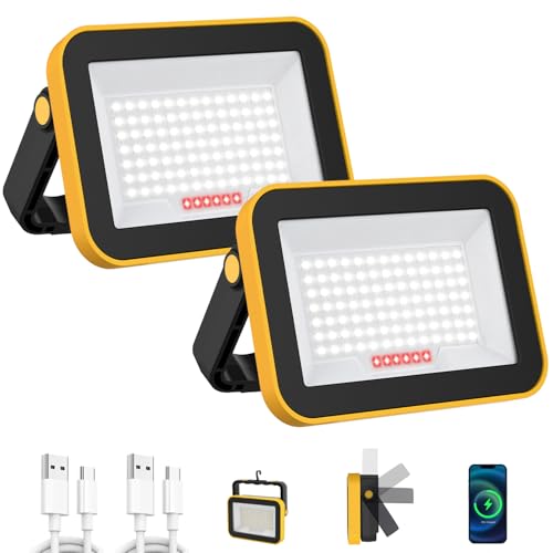 T-SUN Rechargeable Work Light, Portable Flood Light for Outside, Cordless LED Work Light with Tripod Hole, Waterproof Trouble Light USB Powered for Camping Fishing Car Repaire Job Site, 2 Packs - size: 2 Pack
