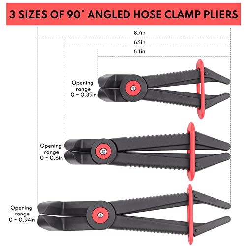 BILITOOLS 3pcs 90° Hose Pinch Off Pliers Set, Clamp Tool for Lines | 5.9/7.3/10" Plastic Pliers, 90° Angled Reach, Non-Damaging, Locking Grip, 160°c Heat-Resistant, for Fuel/Coolant/Brake Lines - size: 3-Piece, style: 90 Angled