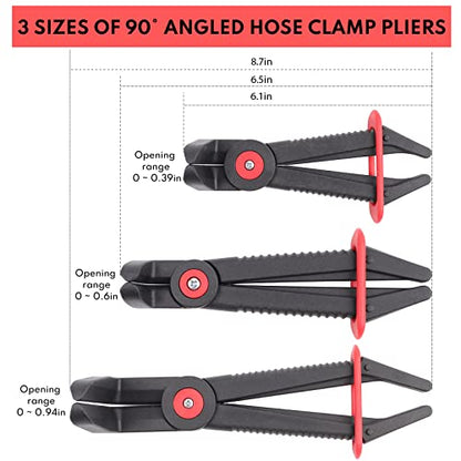 BILITOOLS 3pcs 90° Hose Pinch Off Pliers Set, Clamp Tool for Lines | 5.9/7.3/10" Plastic Pliers, 90° Angled Reach, Non-Damaging, Locking Grip, 160°c Heat-Resistant, for Fuel/Coolant/Brake Lines - size: 3-Piece, style: 90 Angled