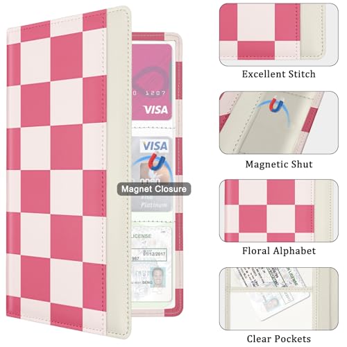 Car Registration and Insurance Holder, with Magnetic Closure for License, Cards and Documents, All Vehicle Needs and Car Accessories (Plaid-Pink) - color: Plaid-Pink