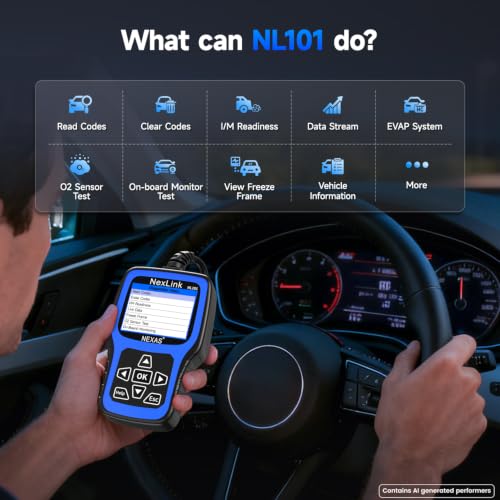 NEXAS NL101 OBD2 Scanner with Battery Tester for All US Vehicles Since 1996 | Check Engine Code Reader, Car Diagnostic Scanner with Live Data, Freeze Frame, I/M Readiness, Read and Clear Fault Codes - color: black