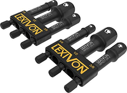 LEXIVON [2-Pack] Impact Grade Socket Adapter Set, 3" Extension Bit With Holder | 3-Piece 1/4", 3/8", and 1/2" Drive, Adapt Your Power Drill To High Torque Impact Wrench (LX-101X2) - style: 2-Pack Impact Adapter Set