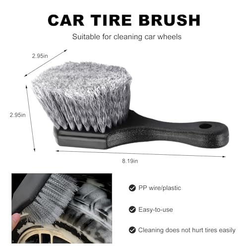 Wheel & Tire Brush for Car Rim, Soft Bristle Cleaning Brush Releases Dirt Road Grime with Short Handle, Easy Scrubbing Detailing Wheel Cleaner for Truck SUV RV Motorcycle