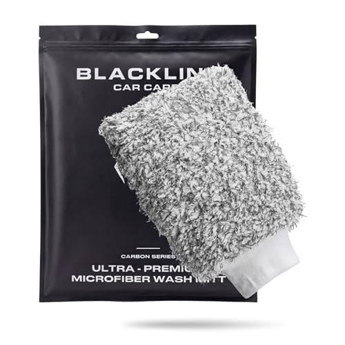 Blackline Microfiber Automotive Wash Mitt -Premium Scratch Free Wash Mitt for Car Cleaning|Car Detailing Accessory Works with Bucket, Car Shampoo, or Foam Cannon | 70%/30% Microfiber Blend, 9"x11"