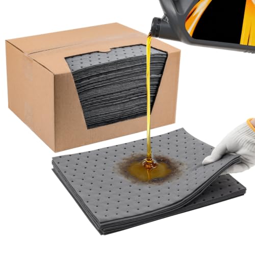 Heavy Duty Oil Absorbent Pads 9.8" x 13" 100 Pcs Automotive Absorbent Pads | Absorbs Up to 5.5 oz per Oil Spill Pads Universal Leak Drip Garage Floor Oil Water Coolant Chemicals Workshop - color: 100 Pack, size: W9.8in,L13in