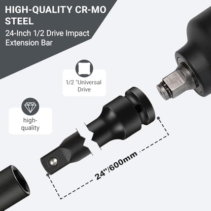 1/2 Inch Drive Extension,24-Inch Length 1/2" Impact Extension Bar,24" Long Socket Wrench Extender,Cr-Mo Steel - size: 24 Inch