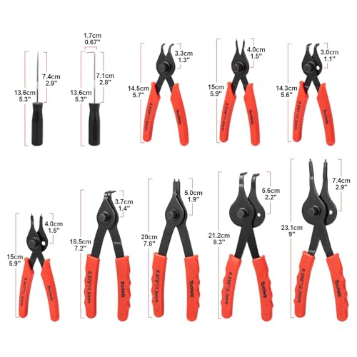 Toolwiz Snap Ring Pliers Set, 10 Pcs Internal & External Circlip Pliers | Retaining Ring Circlip C Clip Pliers, Bent Straight, Automotive Tools, Snap Ring Tool With Hook & Pick, Storage Case