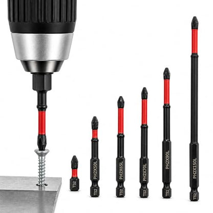 High Magnetic Drill Bit Set: K5 Impact Resistant Anti-Slip Bits, Non-Slip Alloy Steel for Impact Drivers, DIY/Pro Use 6pcs (25-150mm) (6, Black) - color: Black