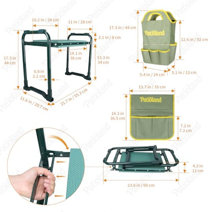 Garden Kneeler and Seat with 1 Gardening Tool Pouch and 1 Tool Bag, 10.2" Widen Heavy Duty Thicken Soft Kneeling Pad, Folding Garden Stool, Outdoor Yard Work Seat, Ideal Gardening Gifts for Mom, Women - size: Model C