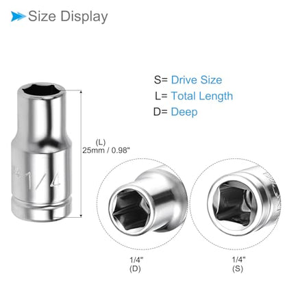 6-Point Socket, 1/4" Drive 1/4" Deep, Polished Chromed CR-V SAE Standard Shallow Impact Socket - (Applications: for Ratchet Torque Electric Wrenches Car Repair), 2-Pieces - size: 1/4"