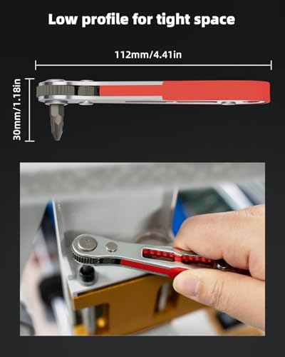 ROTATION 16pc Bit Set with 1/4 Mini Ratchet Offset Right Angle Screwdriver, Reversible Drive Handle, EDC Tool for Tight Spaces Automotive, Electronics & DIY Repair - style: 16pc