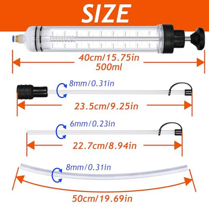 Liquid Extractor,500CC Fluid Extractor,Oil Pump with Hose,Automotive Syringe,Oil Suction for Oil Change with Extension Tubes