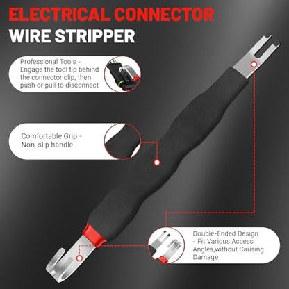 2Pcs Electrical Disconnect Pliers Set, Automotive Electrical Connector Separator with with Straight & Dual-Head Designs, Electrica Disconnect Pliers for Cars, Push Tab and Fuel Line Clip Removal Tool
