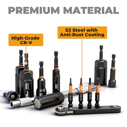 Mulwark 86PC Magnetic Nut Driver Set & Impact Driver Bit Set, 1/4" Metric & SAE Sockets, Nut Driver Set Power Bits, Adapters, Extensions, Universal Socket, Wing Nut Driver & Bit Holder for Automotive