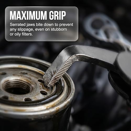3/8 Inch 3-Jaw Oil Filter Wrench, Black, 1 PC | Anti-slip One-way Flat Jaw Remover, Adjustable with Drive Adapter, Universal for Most Cars, Trucks, SUVs