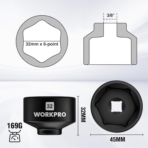 WORKPRO 32mm Oil Filter Socket Wrench, Oil Filter Removal Tool, Oil Filter Change Set, Ideal for Some Ecotec, TDI, VW, Audi, BMW, Polaris, GM, Volkswagen, Pontiac, Chevrolet, Saturn, Pontiac, Saab - style: 32mm